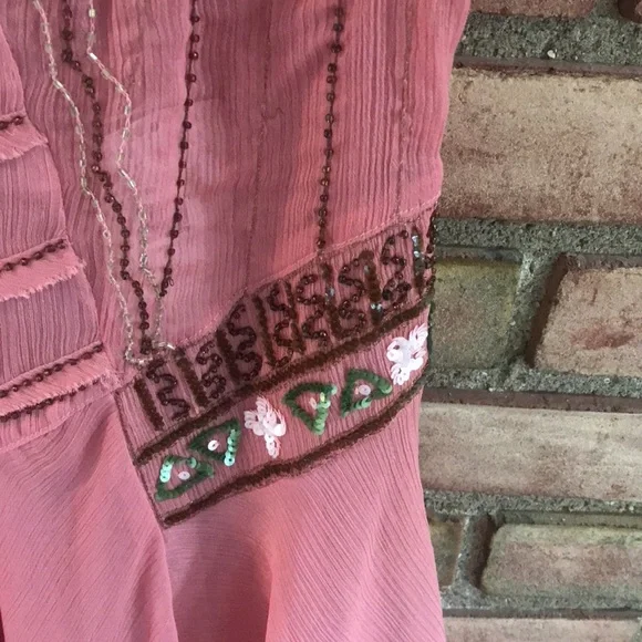 Free People, XS, embellished, peach, sheer, dress - Picture 9 of 9